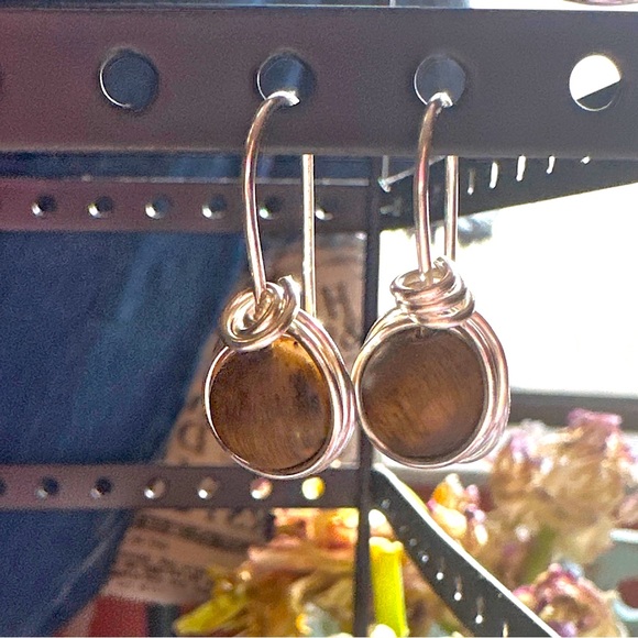Tige's eye bon bon earrings/ Manifesting power and wealth dangle long earrings - Picture 2 of 5